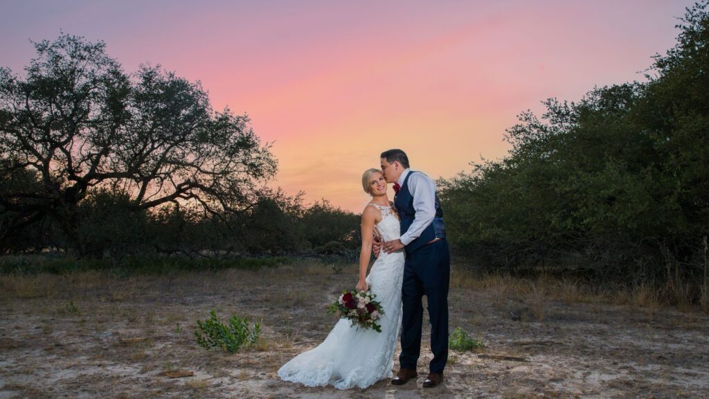 Ruiz wedding at Sandy Oaks Ranch sunset portrait