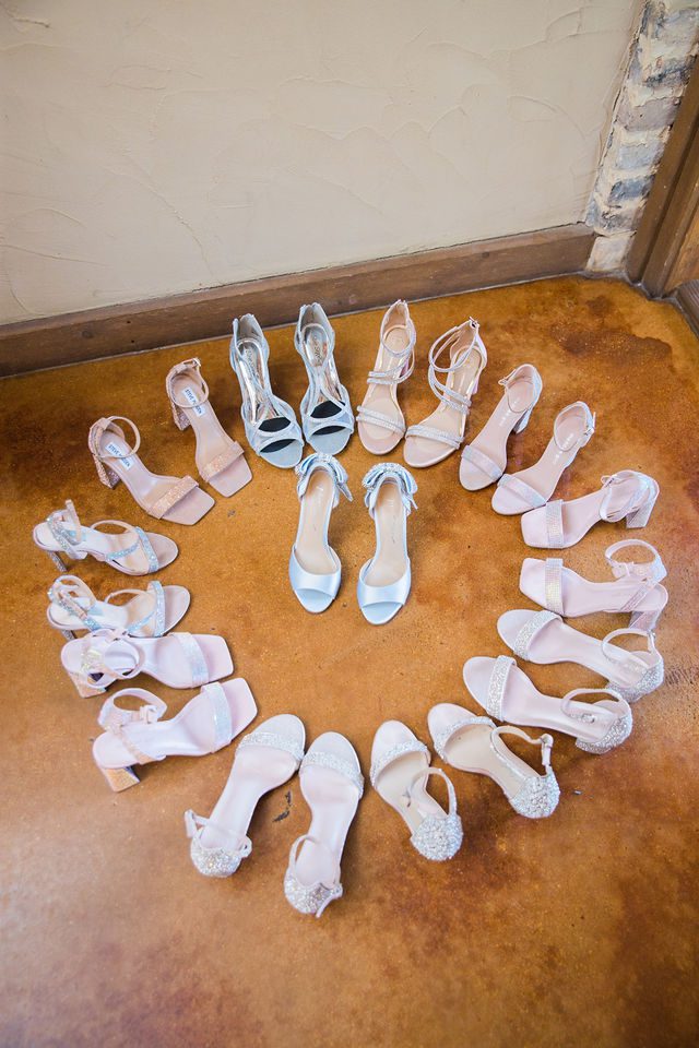 Weyand wedding at the Chandelier of Gruene the bridesmaids shoes