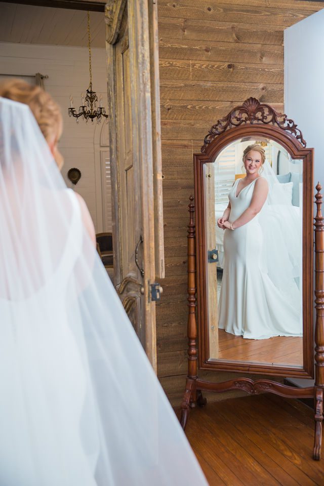 Olsen wedding Boerne at the Kendall the bride in the mirror