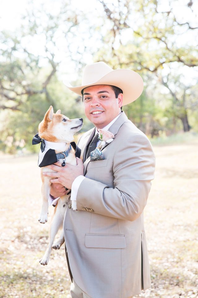 Lamm wedding at Eagle Dancer Ranch dog and groom
