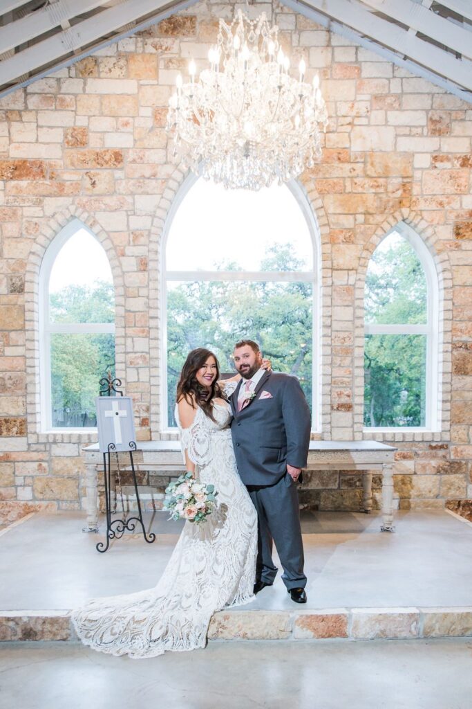 Missie's wedding ceremony at the Chandelier of Gruene couple in chapel