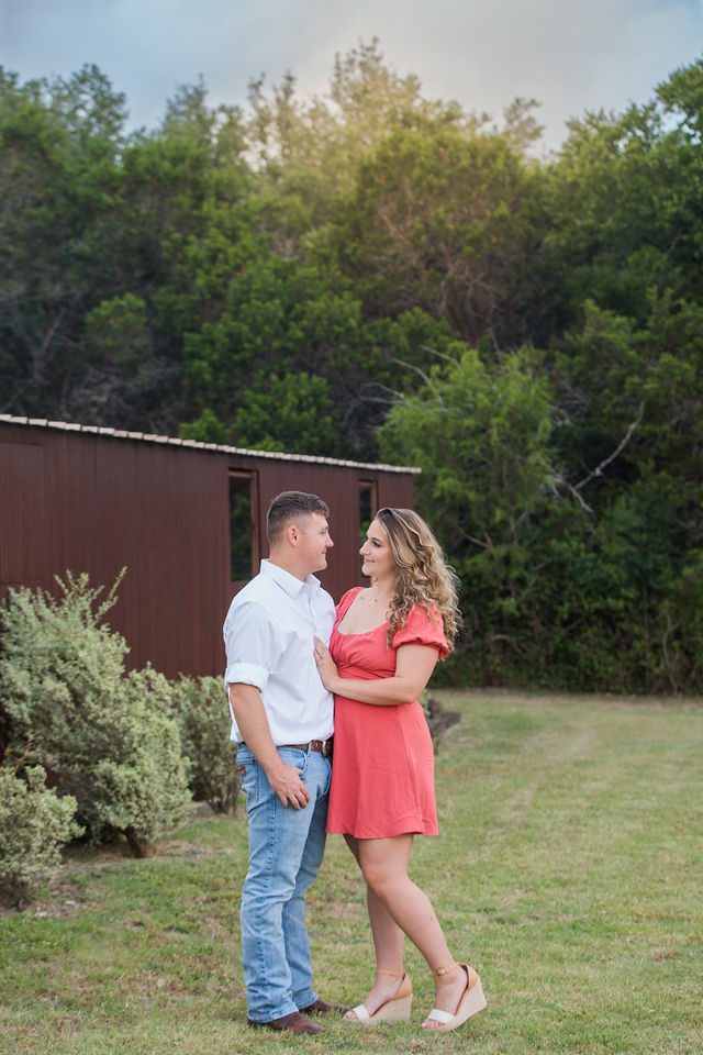 Brighten's engagement session at Western Sky in San Antonio portrait with trees and sun