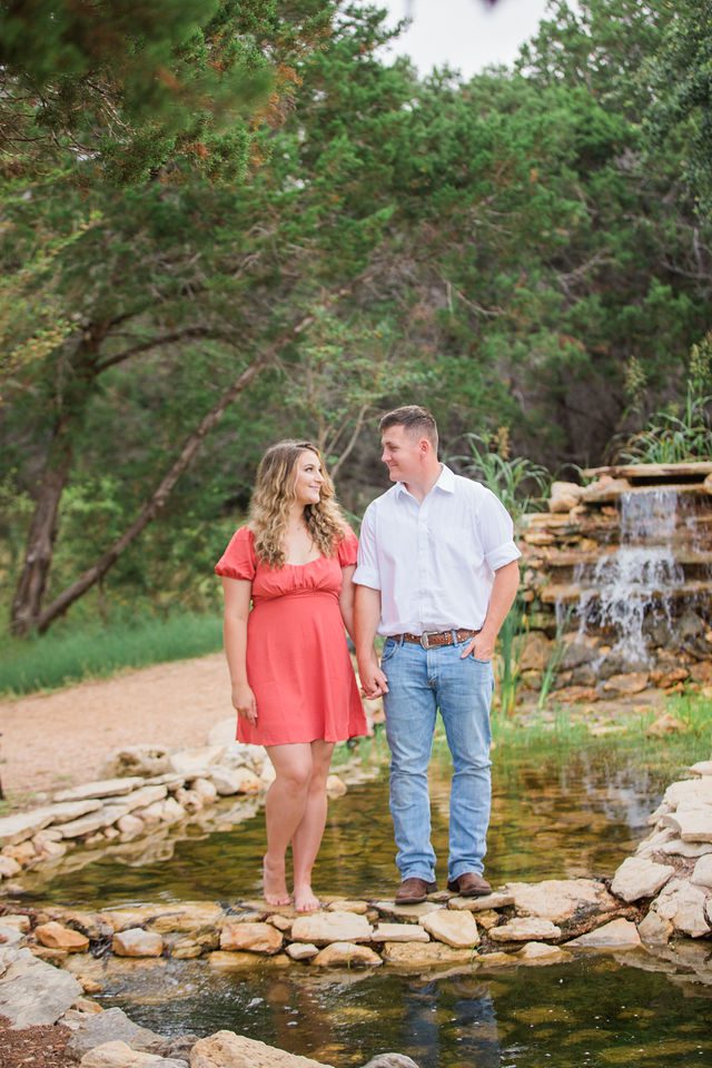 Brighten's engagement session at Western Sky in San Antonio by dam