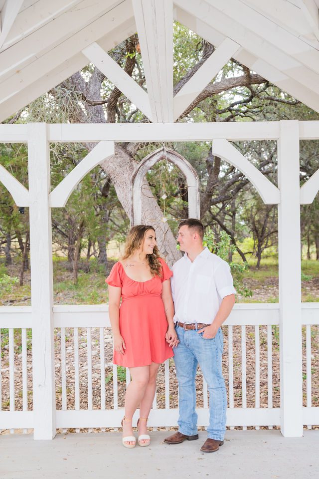 Brighten's engagement session at Western Sky in San Antonio inside pavilion