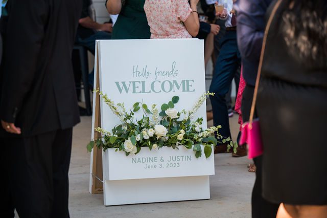 Nadine's wedding at Kendall Point in San Antonio reception welcome sign