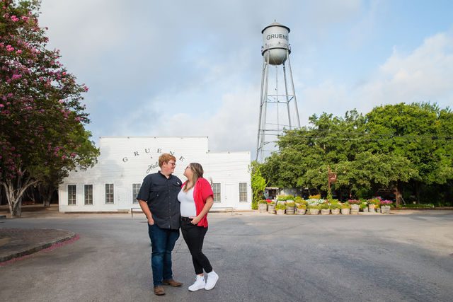 Ryanne engagement in Gruene in front of the Hall