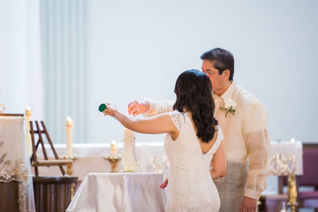 May's wedding in San Antonio OLPH ceremony lighting